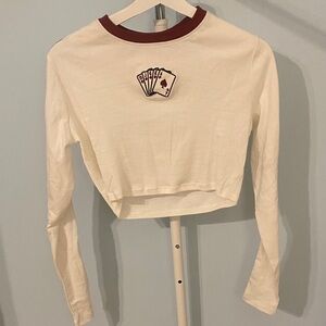 Cream Long Sleeve Crop Top with Card Design